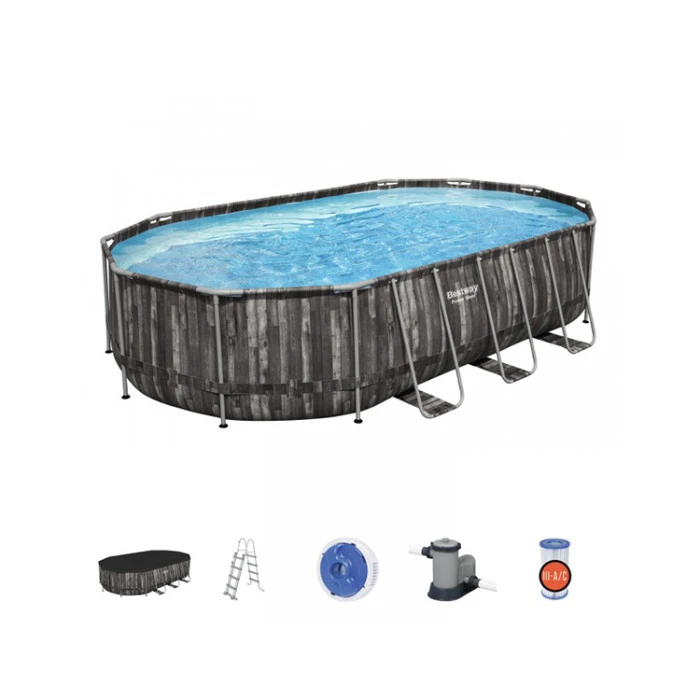 Piscine Tubulaire Ovale Bestway Power Steelâą Bois Rustique 6,10 X 3,66 X 1,22 M â Image 4