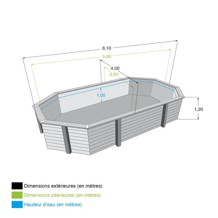 Piscine En Bois Octogonale Ubbink Azura 6,10 X 4 X 1,20 M - Liner Beige – Image 5