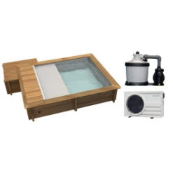 Piscine Urbaine Procopi En Bois 4,2 X 3,5 M - Couverture Automatique, Coffre, Filtration à Sable Et Chauffage